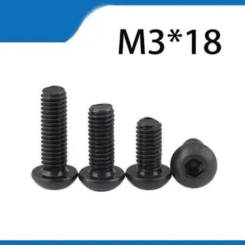 Free Shipping 100pcs M3x18 mm M3 18 mm yuan cup Half round pan head black grade