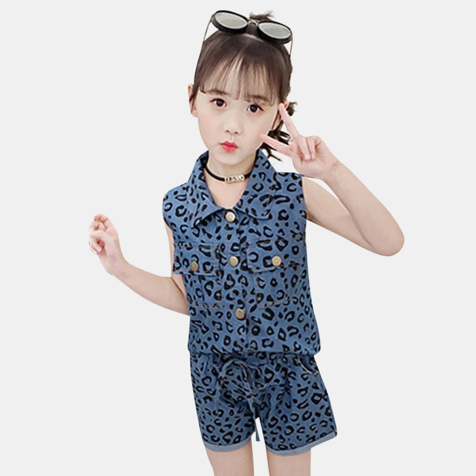

Big Girls Summer Clothes Set Leopard Vest + Short 2PCS Costume For Girls Teenage Kids Tracksuit 6 8 10 12 13 14 Year