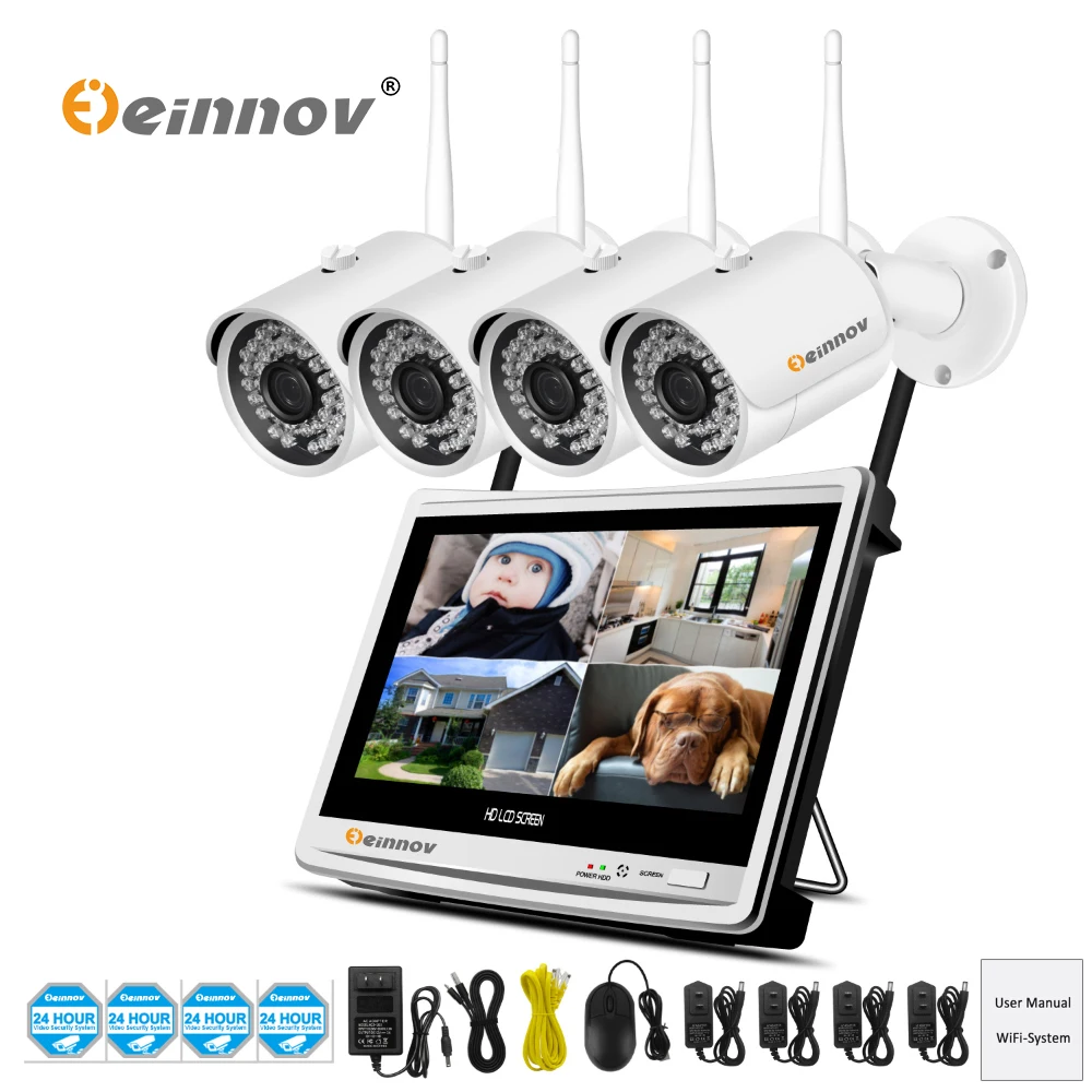 

Einnov 4ch CCTV Outdoor Home Security ip camera System 960P WiFi wireless NVR kit with 12 inch LCD Screen Surveillance NVR Kit