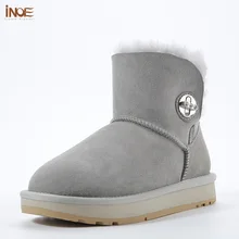 INOE новые женские замшевые ботильоны из натуральной овечьей кожи с натуральной меховой подкладкой женские Короткие повседневные зимние ботинки пуговицей со стразами удобные зимние полуботинки размеры 34-44