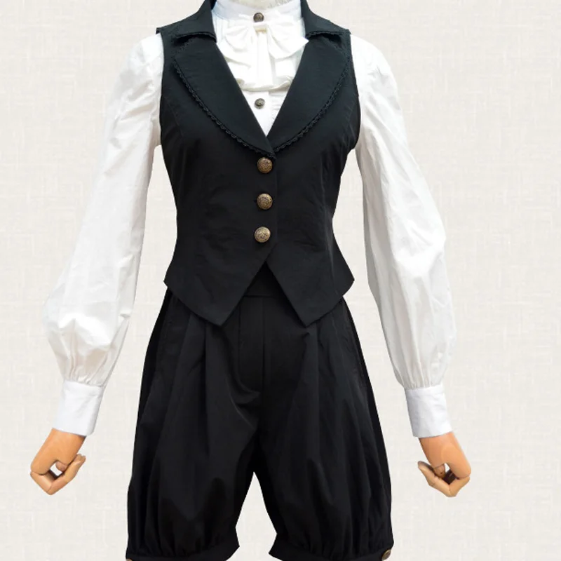 Черный винтажный жилет и штаны, шифоновые комплекты для Лолиты, стиль для мальчиков, новинка года