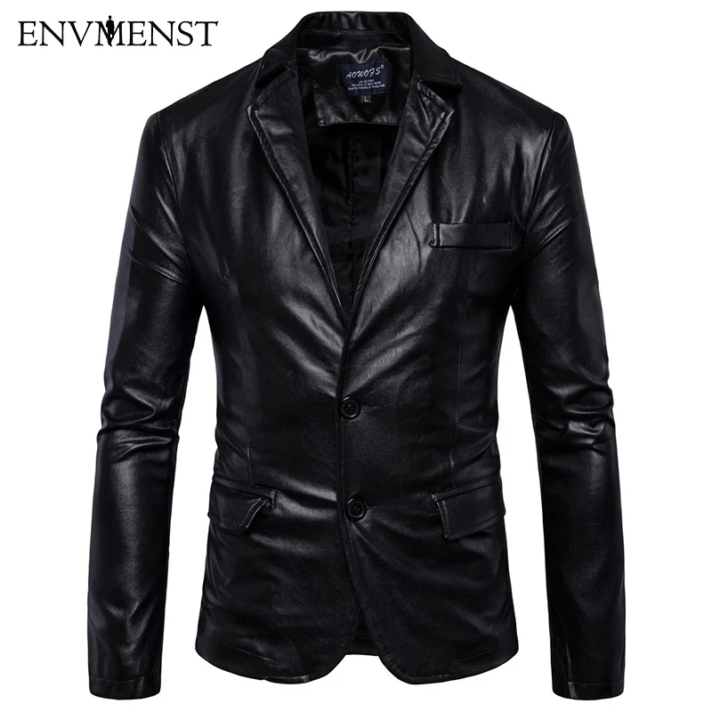 

Envmenst New Arrival Brand Motorcycle Autumn Leather Jackets Coat Men Turn Down Collar Casual Leather Coats Big Size 5XL