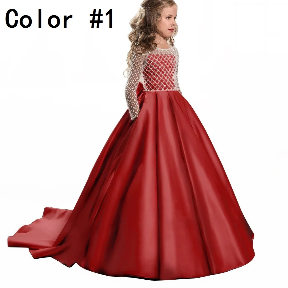 Aibaowedding/Нарядные Платья с цветочным узором для девочек драпированное платье с длинными рукавами для первого причастия розовые фатиновые Бальные платья для детей, блестящие, от 0 до 12 лет