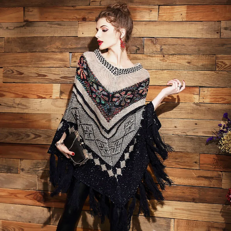 

New Autumn and Witer Women Casual Sweatshir Batwing Sleeve Tassels V Lead Pullover Oversize Knitting Unlined Upper Garment Woman