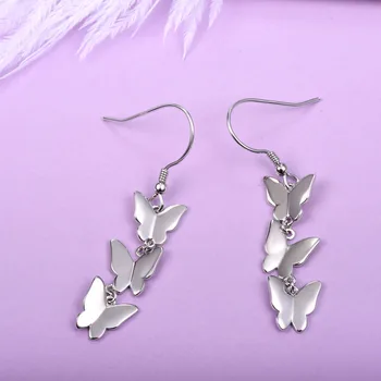 

Silver Butterfly Dangle Earrings 925 Sterling Silver Three Butterfly Design Animal Jewelry Dainty Butterfly Earrings E6012B