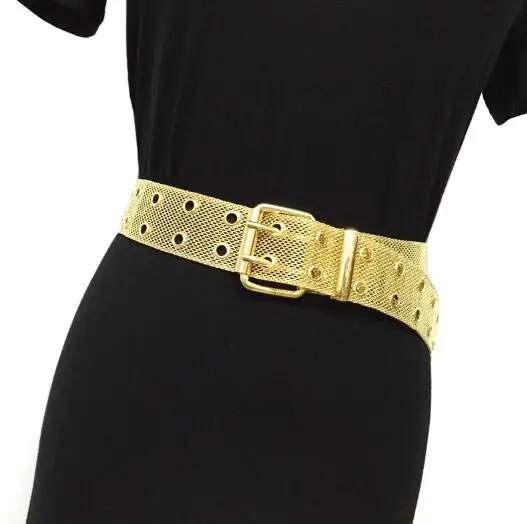 Женский пояс в стиле панк с металлической сеткой, золотой пояс,, металлическая золотая пластина, 3,8 см., широкий пояс с цепочкой, женский пояс для платьев - Цвет: wide 3.8cm