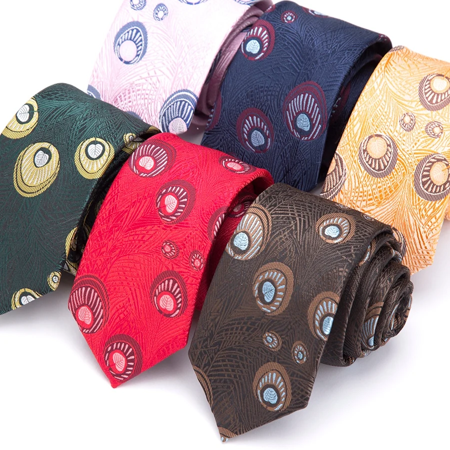 Men Tie Flower Skinny Ties JACQUARD WOVEN Peacock Fashion Business Suit Wedding Party Gravata Bowtie Male Dress Shirt Necktie