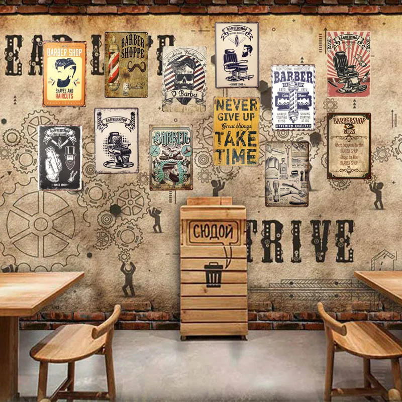 

Vintage BARBER SHOP Metal Poster Cafe Bar Pub Tin Sign Plaque Retro Haircut and Shave Beard Iron Plates Printing Home Decor