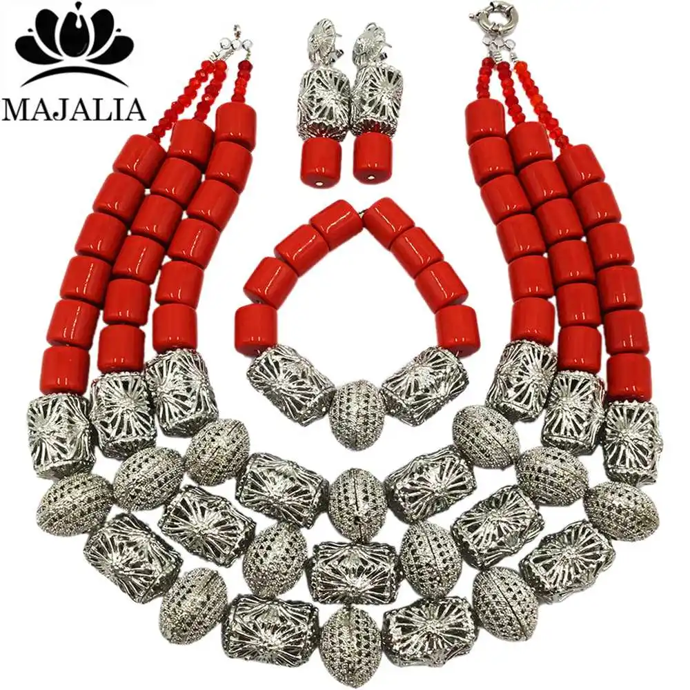  Majalah mode nigérian mariage africain perle bijoux ensemble Orange corail collier nuptiale bijoux 