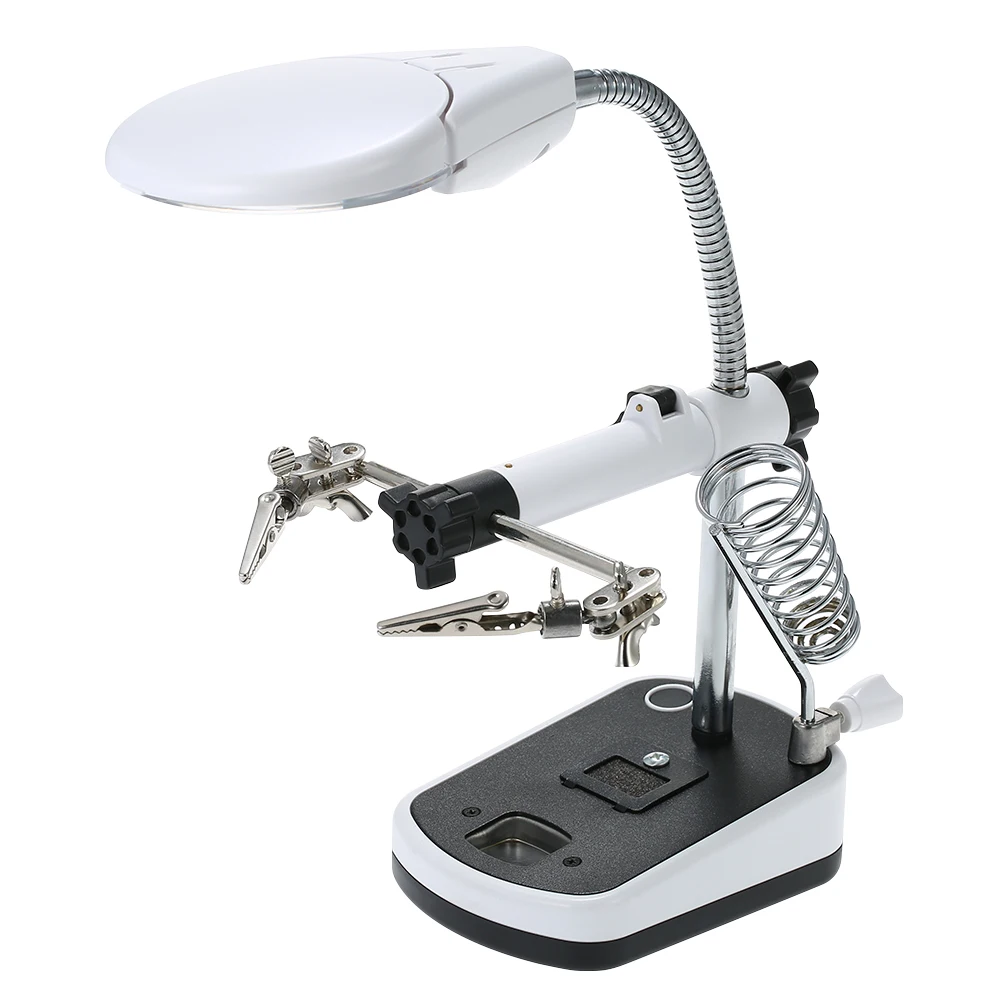 

Magnifier with LED Light 3.5X 10X LED Light Magnifier Soldering Helping Hand Auxiliary Clamp Alligator Clip Stand for Welding