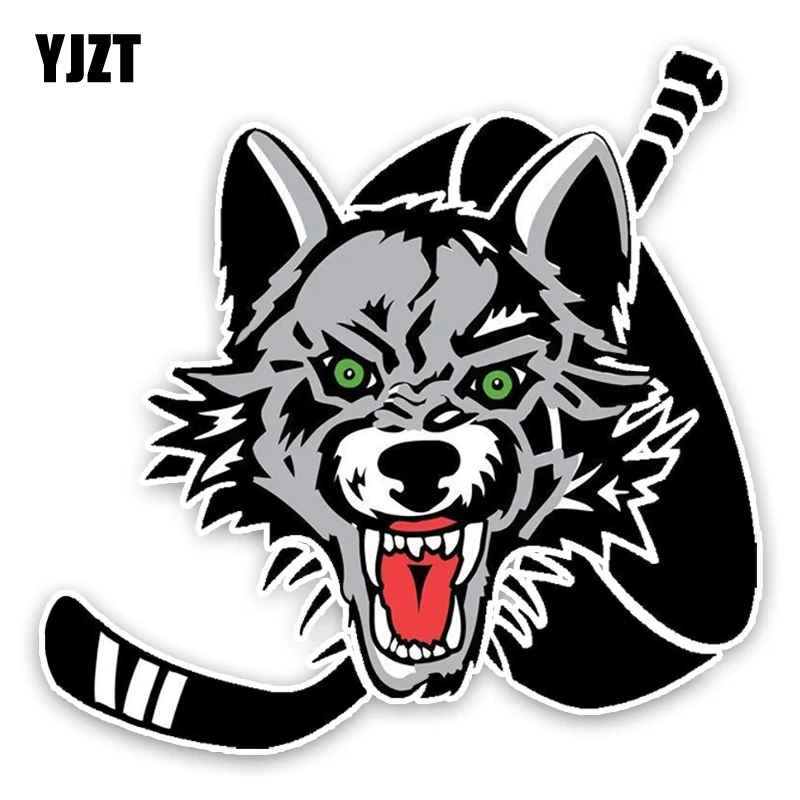 

YJZT 14.3*14CM Interesting Lovely Hockey Gray Wolf Head Cartoon Colored PVC Car Sticker Decoration C1-5437
