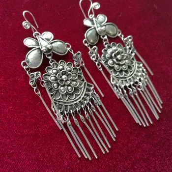 

Guizhou Hmong Ornaments Palace Retro Earrings Antique Accessories Good Handmade Flower Double Flower Earrings