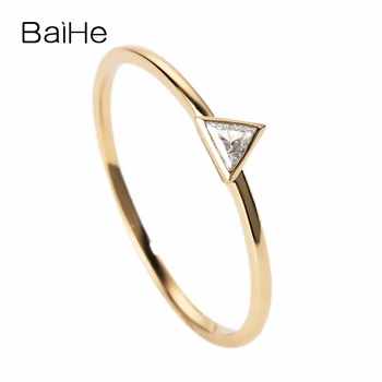 

BAIHE Solid 14K Yellow Gold 0.05CT H/SI Natural Diamond Wedding Women Trendy Fine Jewelry Beautiful triangle diamond Gift Ring