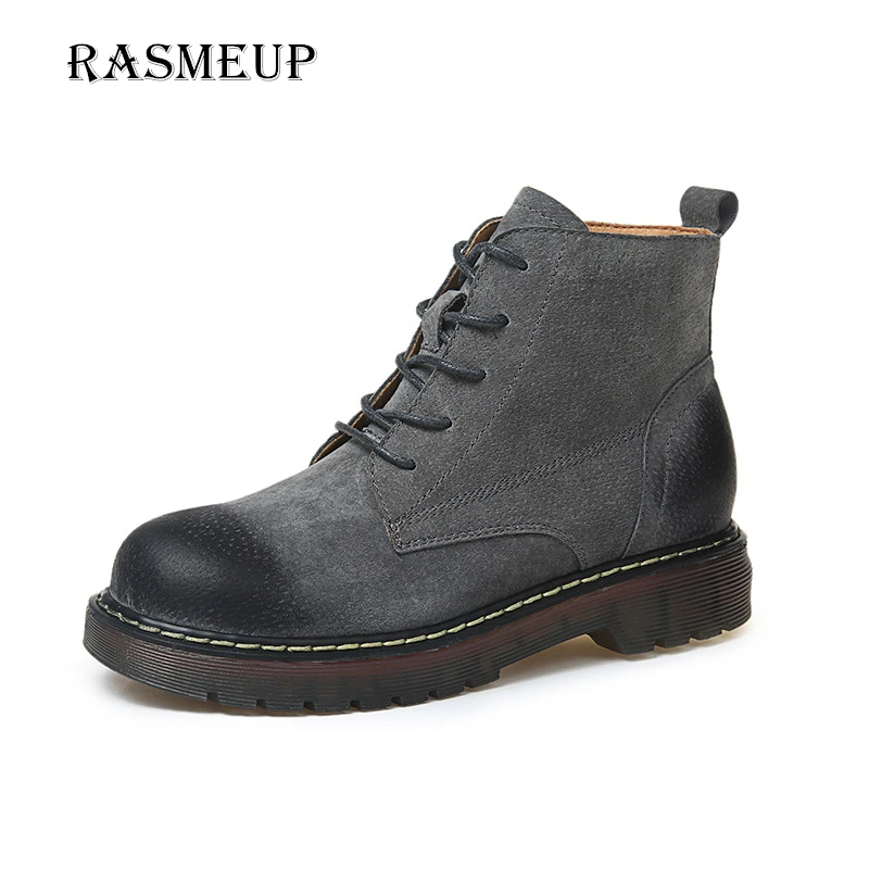 

RASMEUP Retro Genuine Leather Women Martin Boots New Fashion Autumn Spring Black Brown Women's Ankle Boots Female Lace Up Shoes