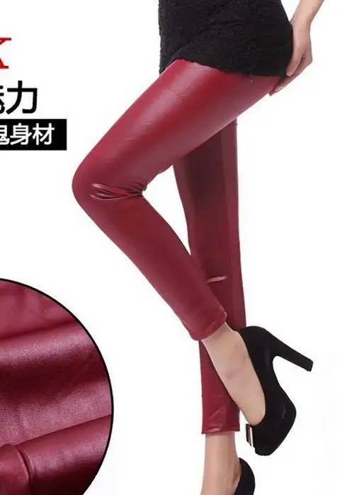 

Render pants Spring Europe and large size high-quality matte leather pants feet candy color nine Leggings 61611