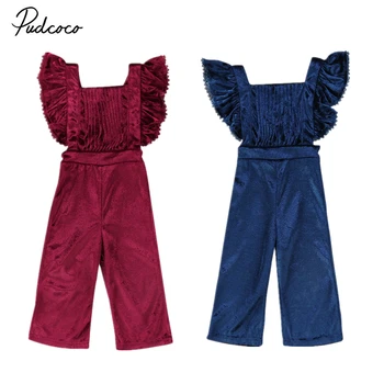 

Pudcoco New Big Girls Butterfly Sleeve Pleuche Overalls Summer Children Cowboy Strap Jumpsuit Kids Overalls Size 2-6T