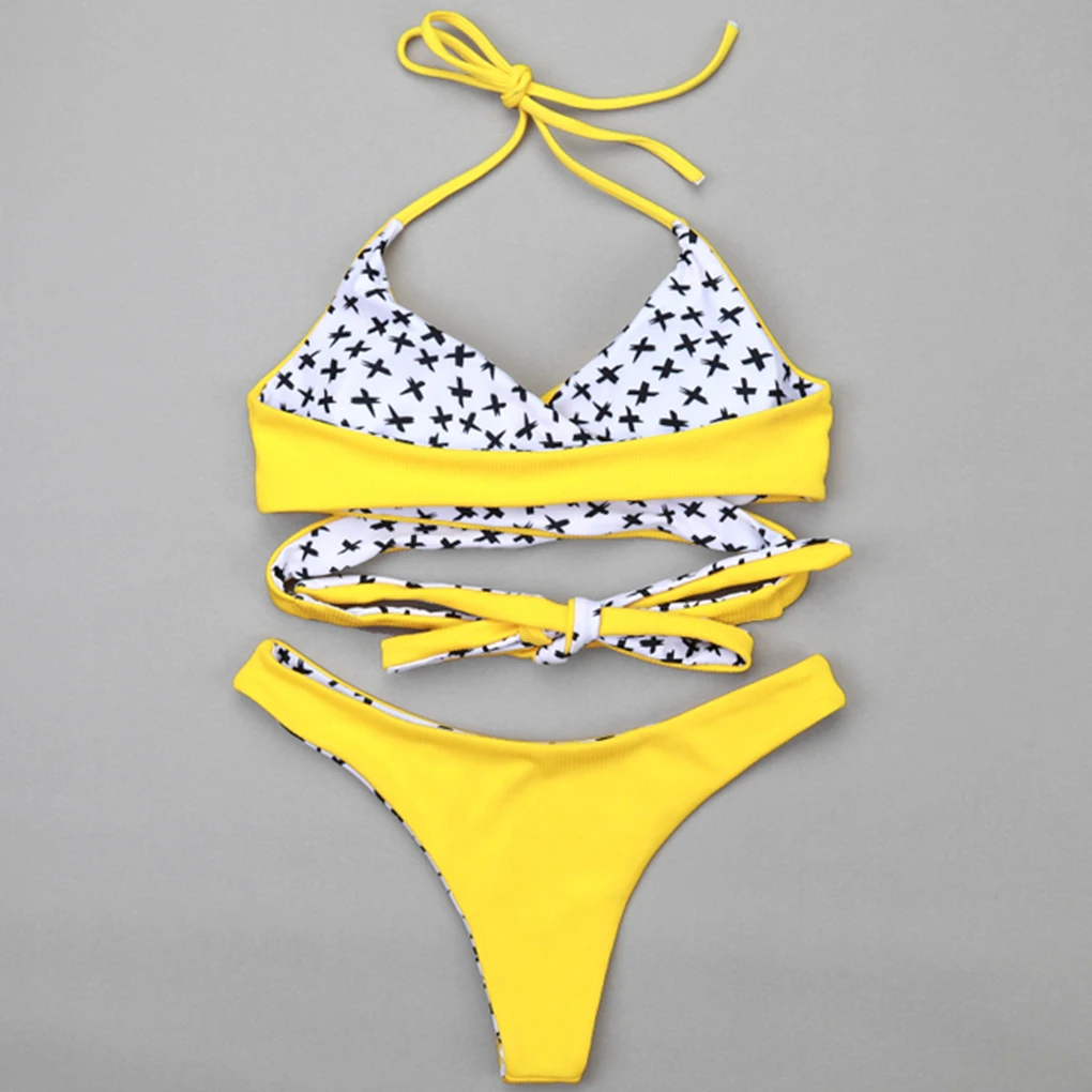 

Women Two Pieces Floral Bikini Knot Straps Padded Swimsuit Ladies Swimwear