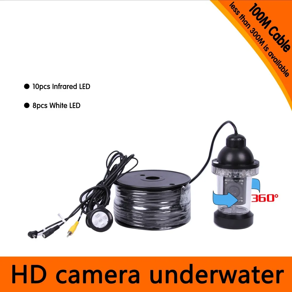 100Meters Depth 360 Degree Rotative Underwater Camera with 18pcs of White or IR LED for Fish