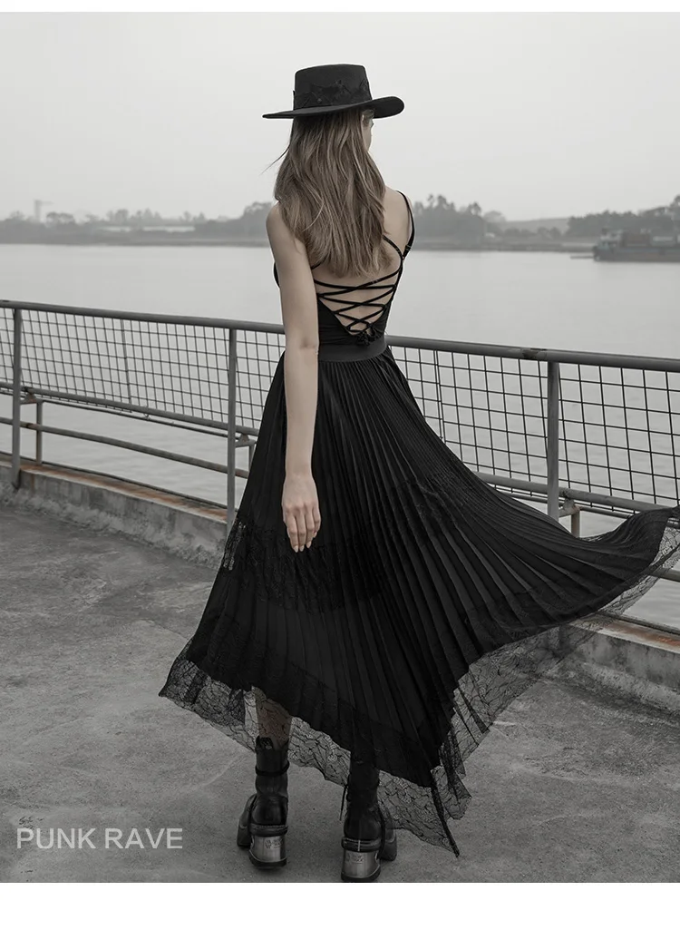 Панк рейв женская новая панк половина юбка мода кружева шить полые неровные черные готические юбки