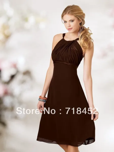 

In Stock Cheap Bridesmaid Dresses Under 50 Brown Chiffon Pleated A Line Knee Length Free Shipping SV177
