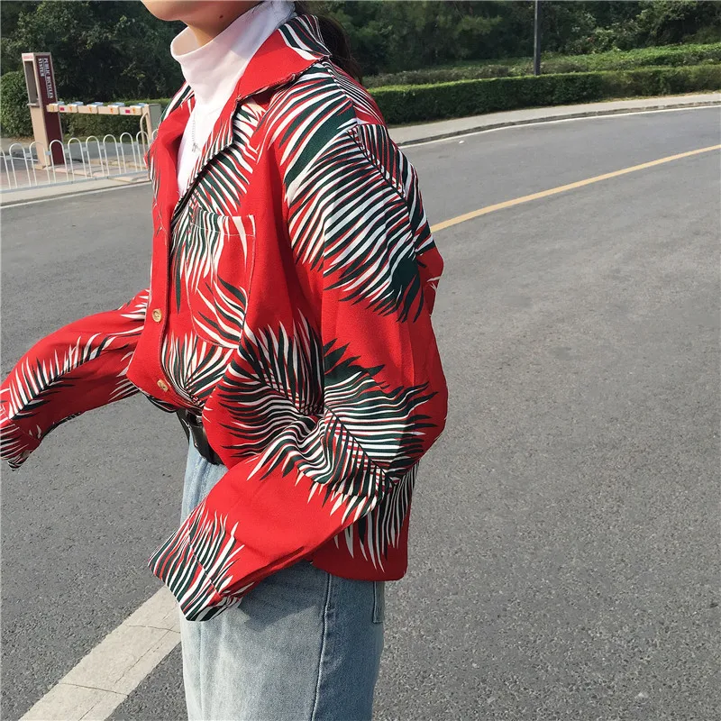 

Kawaii Vintage Leaf Plant Print Oversized Loose Long Button Blouse Summer Sun Shirt 2019 Women Streetwear Top Cute Korean Casual