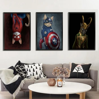 

Paintings for living room wall Cat Super Heros Pillow Case Cartoon Canvas Painting Modular Painting Panel Cuadros Decoracion