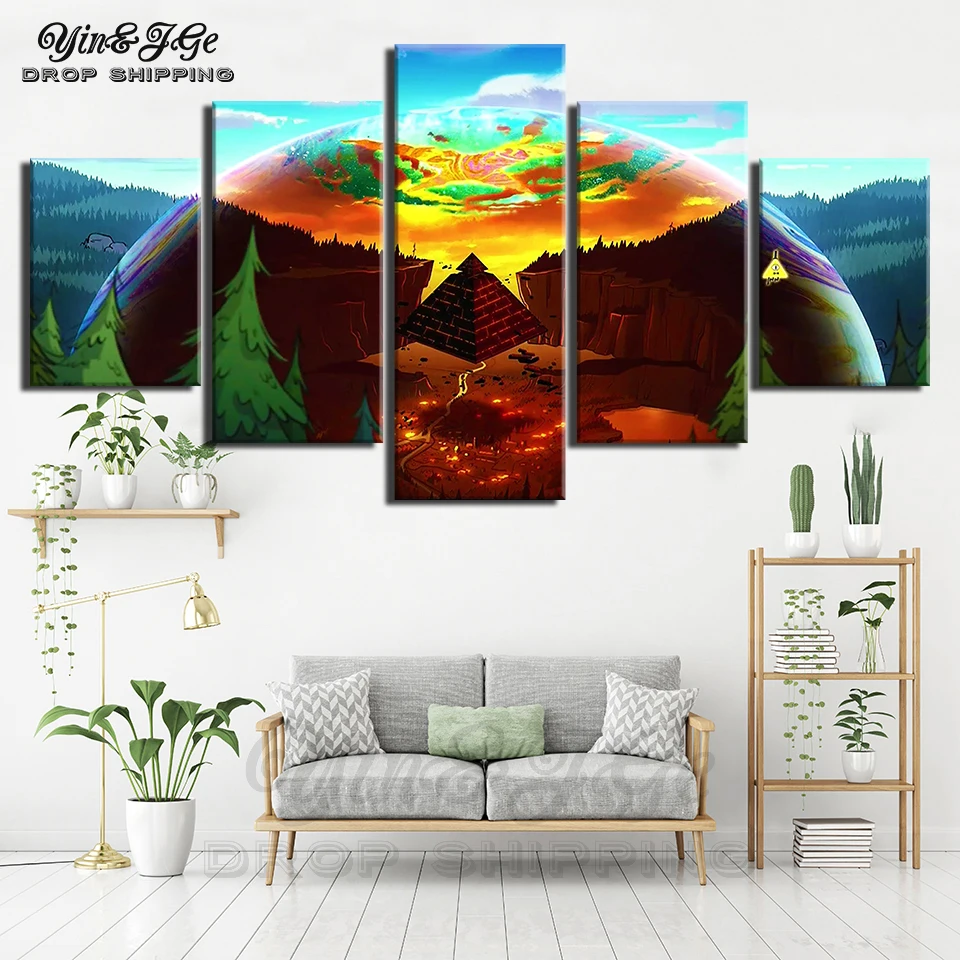 

Modular Prints Painting Home Decor Frameworks 5 Pieces Gravity Falls Canvas Poster Bedroom Wall Art Abstract Scenery Pictures