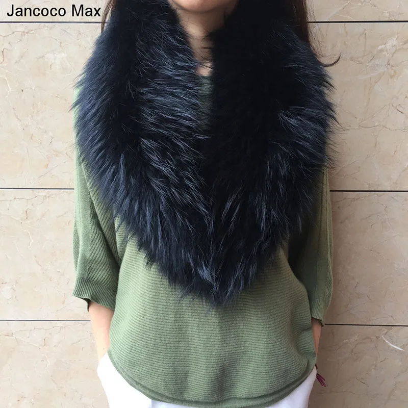 Jancoco Max из натурального меха енота большой меховой воротник модная Стиль шарф 90 см/100 см зимние помпон из натурального меха S7230 - Цвет: Black