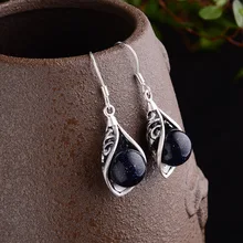925 sterling silver hollow earrings inlaid with pomegranate red green chalcedony blue sandstone ladies retro temperament earring sterling silver inlaid green chalcedony ring silver retro female food