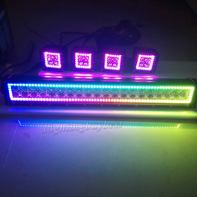 52Inch LED Light Bar Combo 4x Rock Lights Multi-Color Offroad SUV 50 3in Pods
