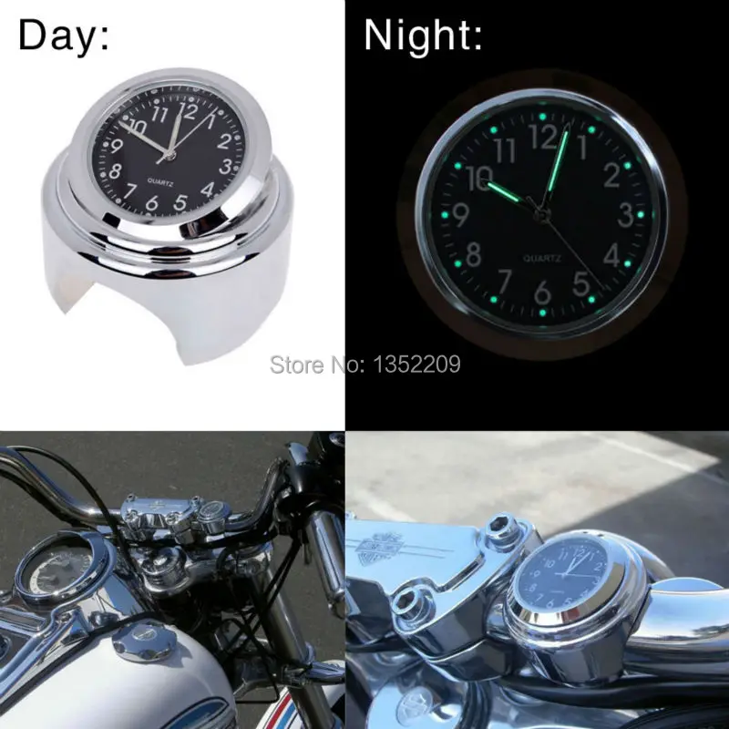 

7/8" 1" Handlebar Chrome Black Dial Clock Watch Fits For Harley Motorcycle Cruiser Choppe Custom Waterproof