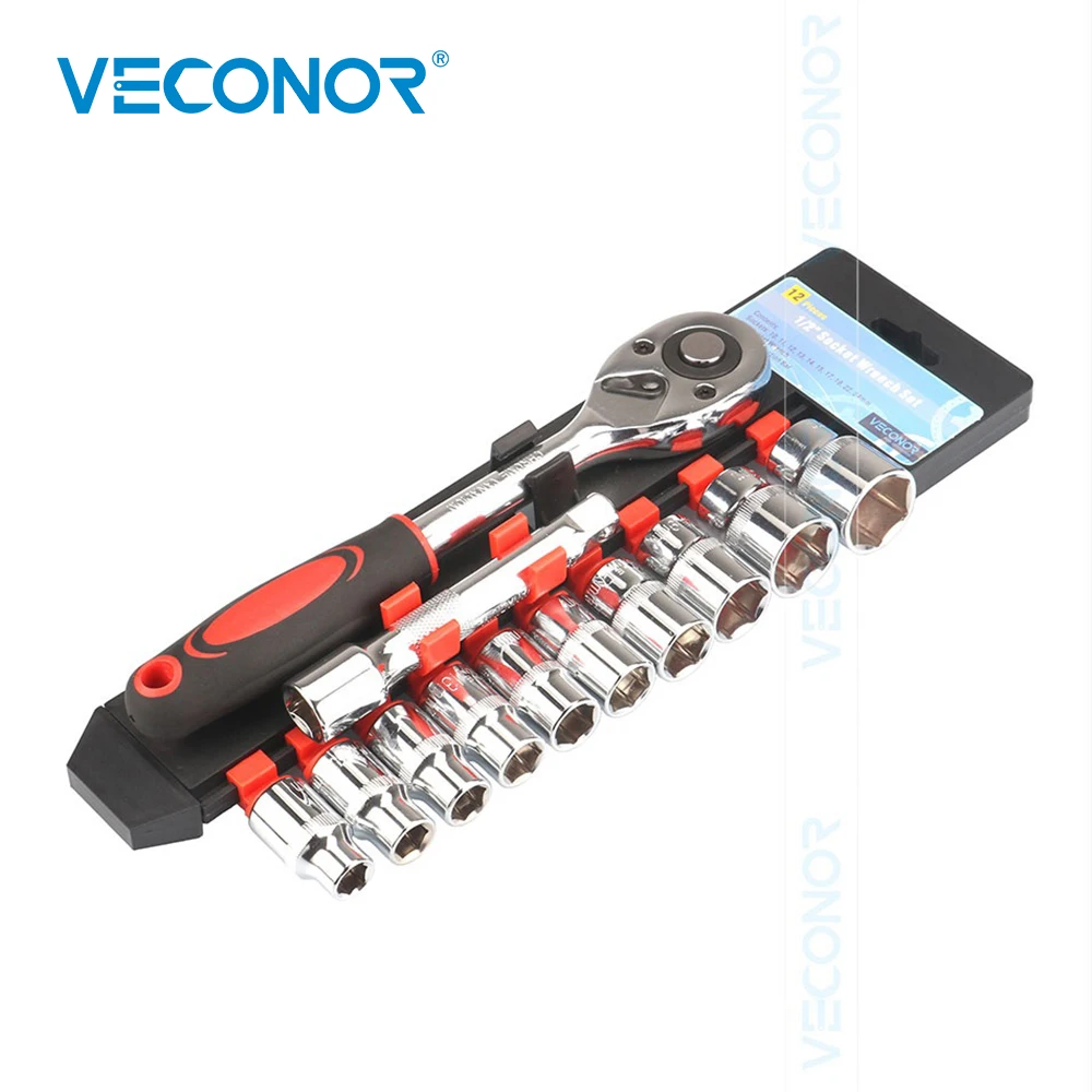 

1/2" Square Drive Socket Ratchet Wrench Set of Tools Keys Ratcheting Spanner With 1 Extension Bar