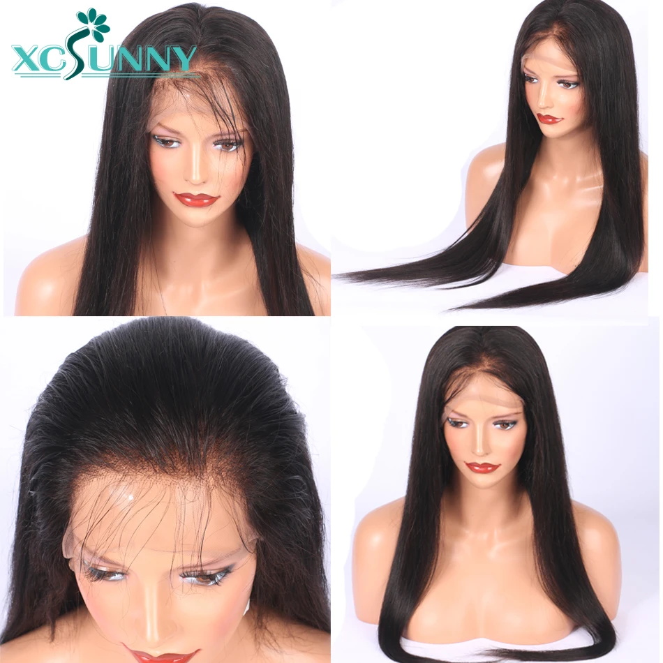13X6 Синтетические волосы на кружеве парики из натуральных волос шелковистые прямые бразильские Реми HD узлов фронтальной парик предварительно с детскими волосами для Для женщин xcsunny