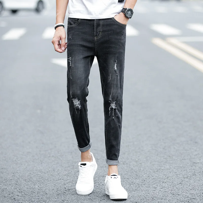 2018 Autumn New Men's Jeans Pure Polyester Simple Trousers Man Loose Personality Wild Fashion Casual Youth Popular Hot Sale | Мужская