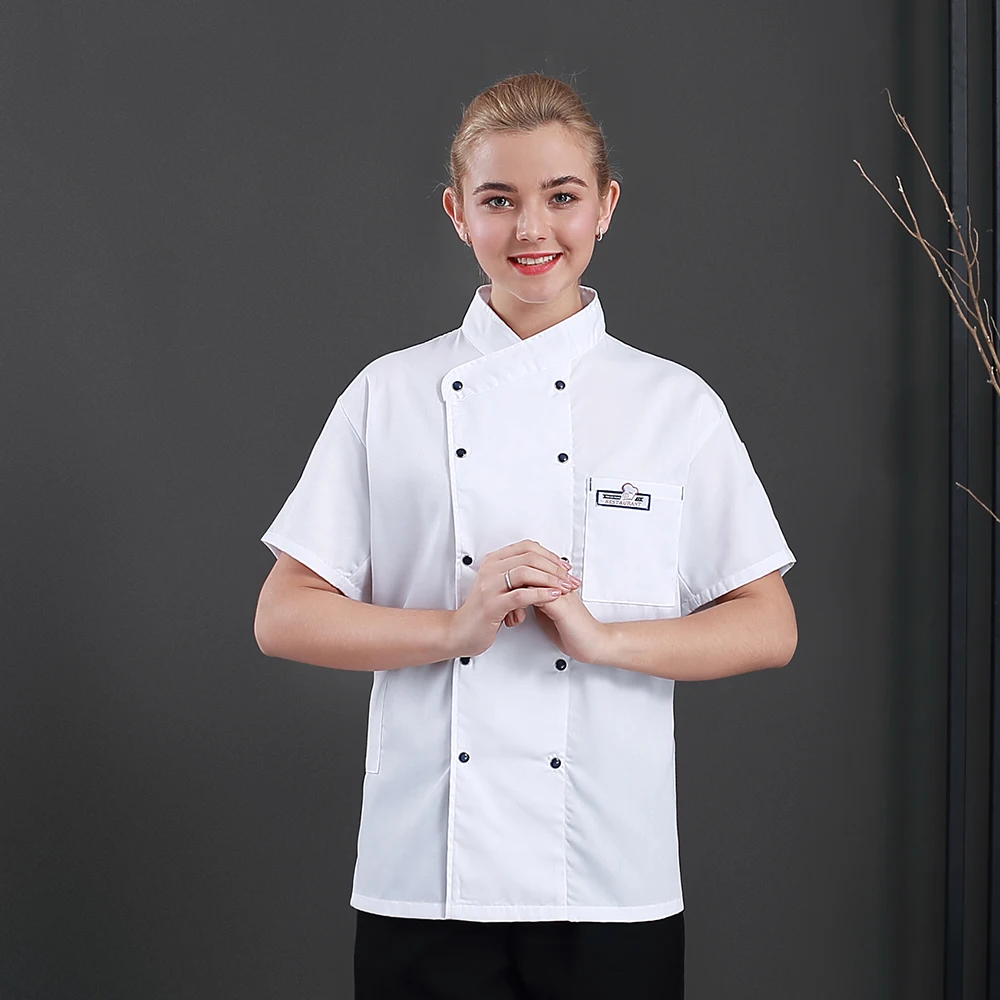 Новый унисекс качество дышащий с короткими рукавами Униформа Professional Hotel Ресторан подставка для кухни услуги комбинезоны пальто рубашка