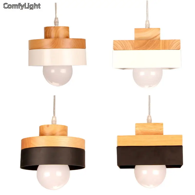 

Nordic wood Pendant Lights Dining Room Modern design Restaurant Coffee Bedroom Lighting Iron+Solid Wood E27 Holder Pendant Lamps