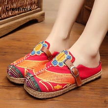 Cresfimix/женская модная обувь на плоской платформе с вышивкой из конопли; удобная женская обувь без застежки; сезон весна-лето; крутая обувь; a2151