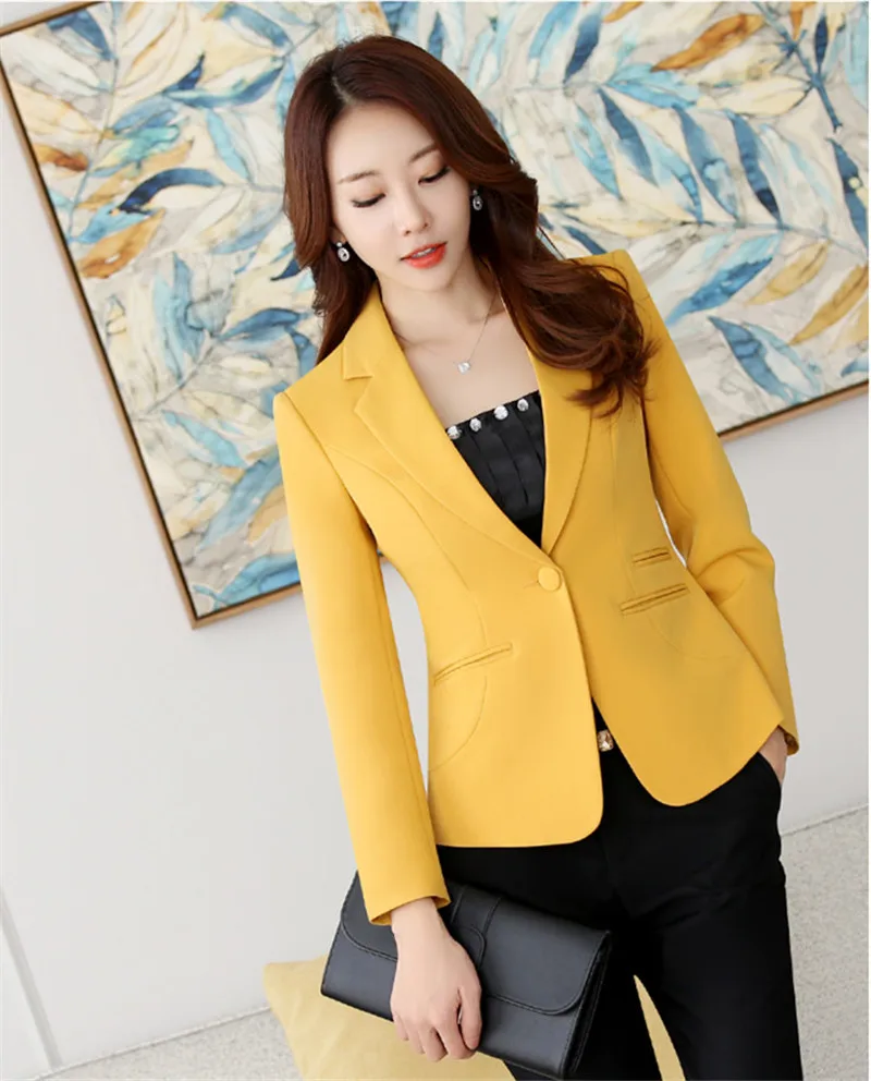 Teaegg Femmes red blazers court Printemps Mujer Bouton Un blazers black Automne Rouge jacketsal763 White Feminino and Blazer Qualité Haute yellow Bureau Women qtwrtg
