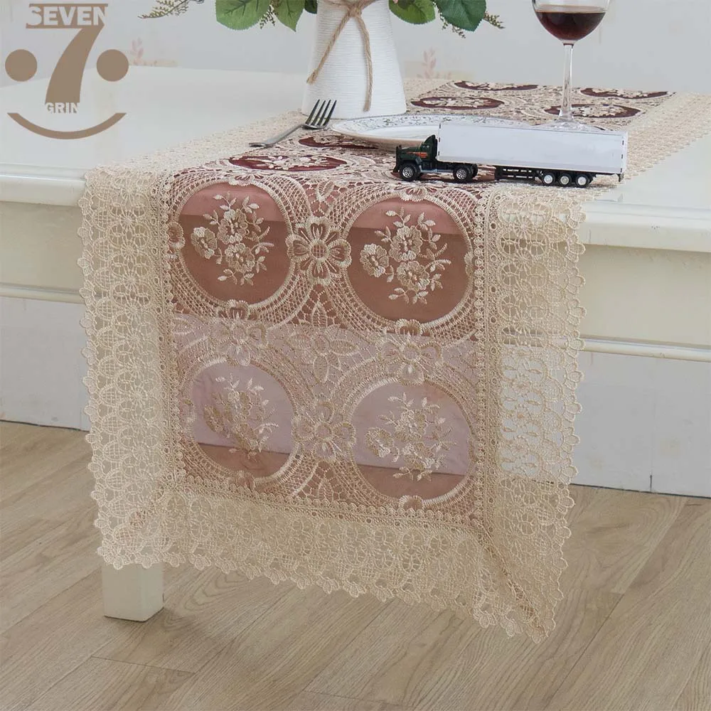 

Free Shipping Home Decorative Wedding Party Banquet Birthday Festival Embroidered Burgundy Organza Table Runner