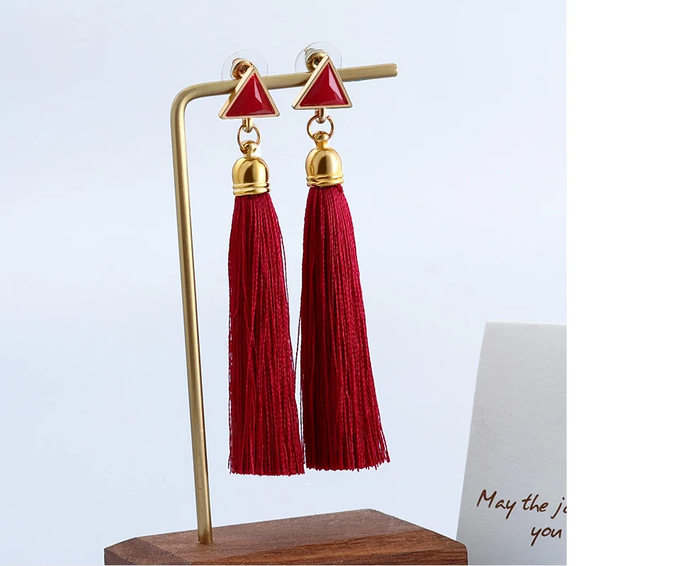 BFH Bohemian Long Tassel Drop Earrings for Women Fashion Vintage Ethnic Fringe Handmade Triangle Dangle Earring Jewelry