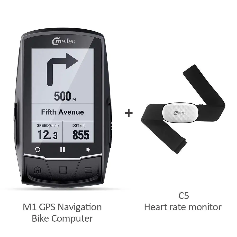 

Meilan GPS Navigation Bike Computer M1 Cycling Bluetooth speedometer ( SETB with Heart Rate Monitor C5)