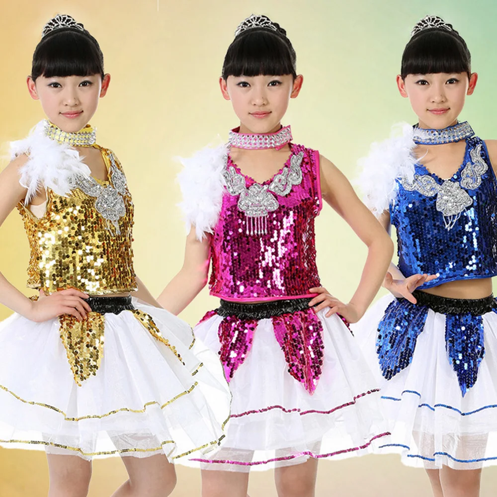 Sequined Jazz Dance Costumes Girls Modern Dance Outfits stage wear ...