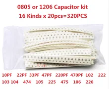 0805 1206 SMD capacitor Cerâmico kit 10PF para 22UF 16 valores * 20pcs = 320pcs 102 222 103 104 474 105 225 475 106 22/33/47/220/470PF