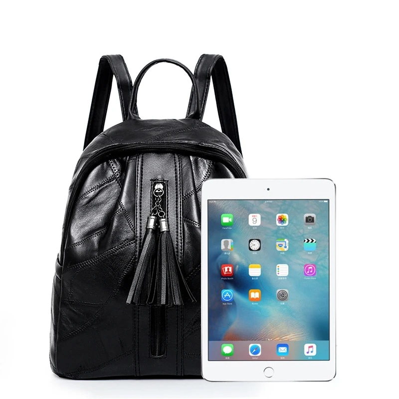 SMOOZA женские рюкзаки с кисточками из натуральной овчины, сумки для колледжа для девочек-подростков, женский рюкзак для путешествий, черные школьные сумки