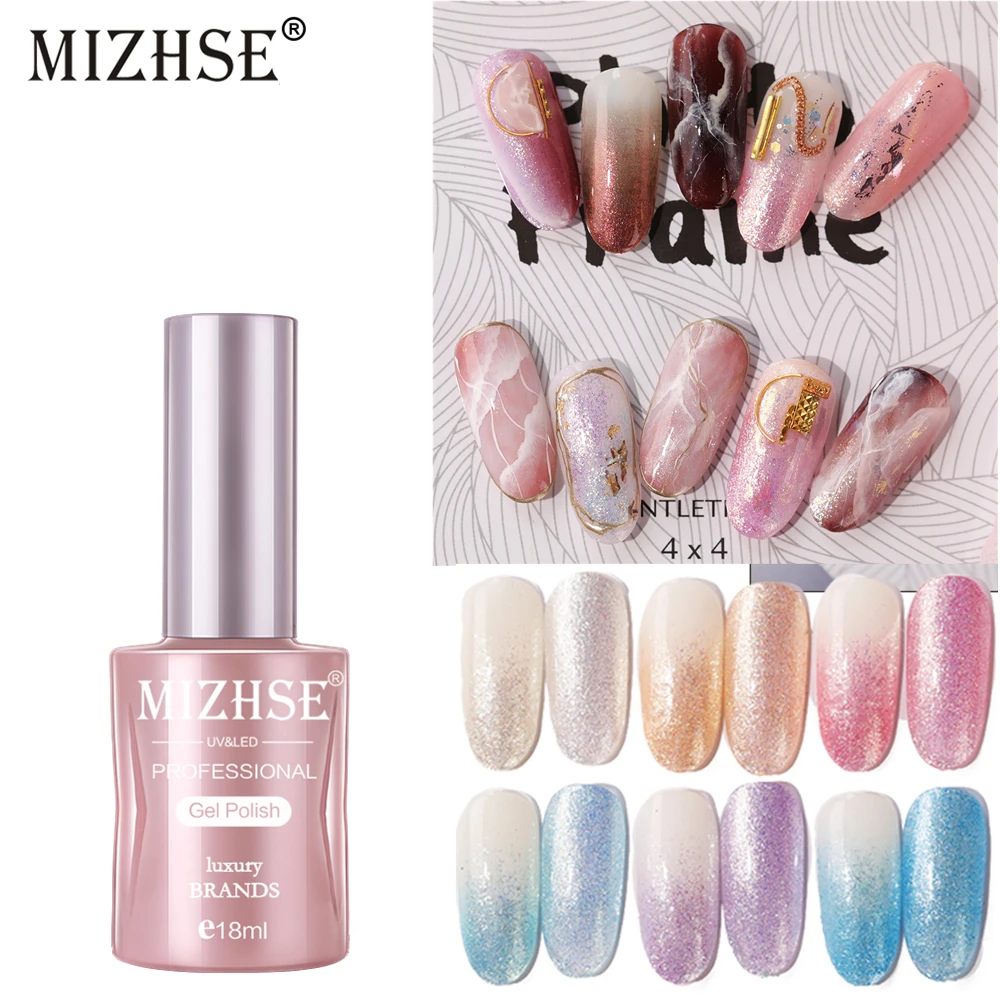 

MIZHSE UV Nail Gel Polish Set 6 Colors Pearlescent Muscle Varnishes Soak Off Glitters Manicure UV Gel Polish Nails Decoration