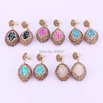 

New Style 5Pairs Unique Design Rhinestone Crystal Paved Hamsa Hand Gems Dangle Drop Earrings For Women Jewelry