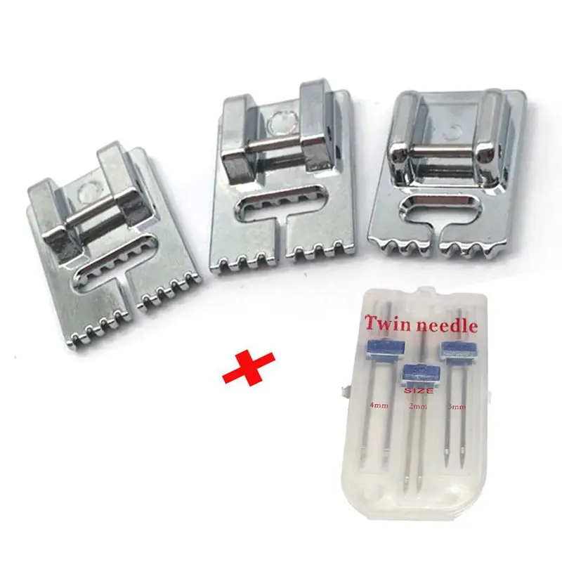 

HOT-3 Pcs Double Twin Needles Pins (3 Size Mixed 2.0/90 3.0/90 4.0/90) With 3Pcs Groove Pintuck Presser Foot Sewing Machine Ac