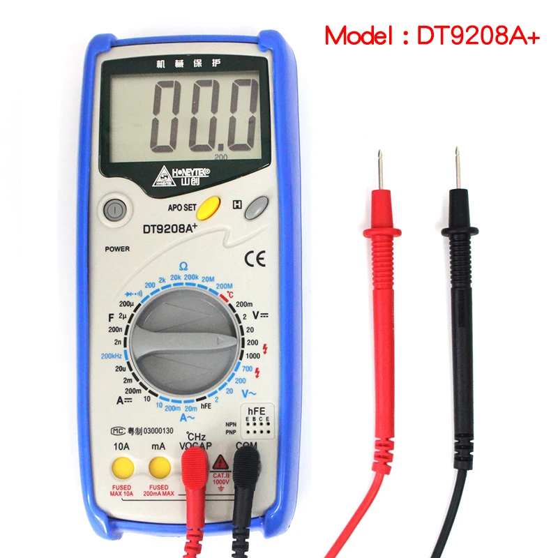 

Digital LCD Multimeter Meter Current AC/DC Voltage Resistance Capacitance Frequency Temperature Tester Detection DT9208A+