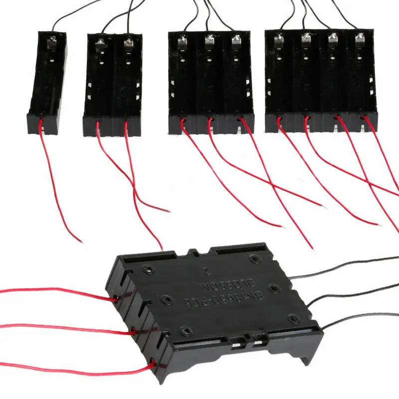 

1pc Batteries Storage Box Black Plastic Battery Holder Storage Case Suitable For 1x/2x/3x/4x 18650 With Wire Lead Mayitr
