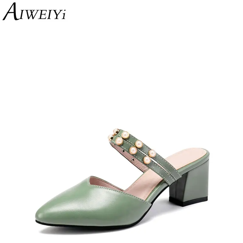 

AIWEIYi Women Summer Sandals Pointed toe Square Heel High Heels Gladiator Sandals Slip On Dress Party Pumps Big Size 34-43